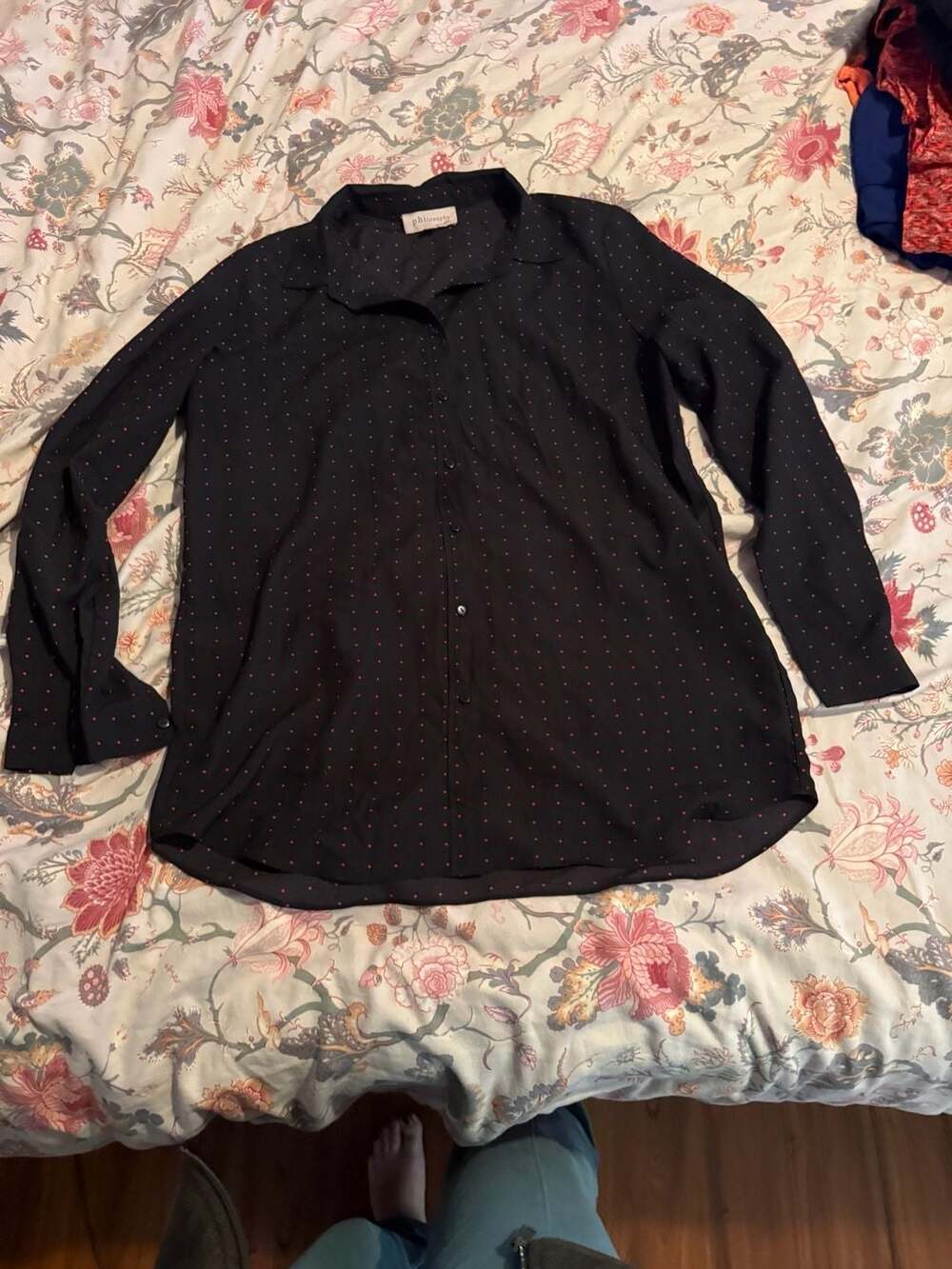 Philosophy Button-Up Shirt Size M Black Red Polka Dot Long Sleeve Blouse
